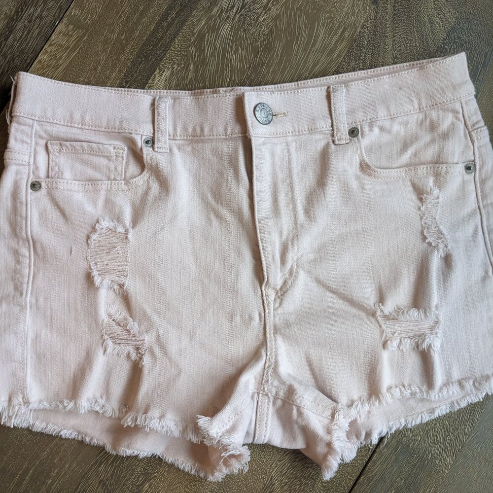 Express Jeans Light Pink Denim Distressed Jean Cut Off Shorts, Size 10